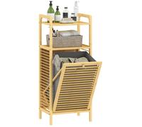 Meuble de rangement à linge - HOMCOM - avec étagère, panier à linge basculant, porte à lattes - bambou - effet bois naturel