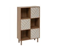 Meuble de rangement avec des pieds, 3 niches et 3 portes décoratives, coloris marron/beige - Longueur 67,6 x Profondeur 32,3 x Hauteur 115,8 cm
