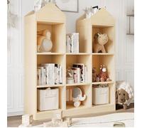 Meuble de Rangement avec Espace de Rangement Spacieux, Bibliothèque pour Enfant à Jouets-Livres, 90x30x108cm(Bois naturel)