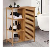 Meuble De Rangement Bambou Bea Salle De Bain 3 Étagères Avec Placard