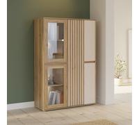 Meuble de Rangement Bibliothèque - ELISTON - FORTE - Blanc Mat & Chêne Naturel - 5 Portes dont 2 Vitrées - 109,6 × 41,5 × 161,8 cm