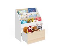 IDMarket Meuble bibliothèque enfant MANA 3 étagères 1 bac sur roulettes Blanc/Hêtre