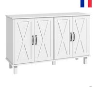 Meuble de rangement buffet bas 4 portes avec étagères réglables en hauteur style pour salon chambre campagne longueur 120 cm blanc