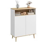 Meuble de rangement buffet sur pied scandinave placard 2 portes avec šŠtagššre intšŠrieure blanc et aspect bois