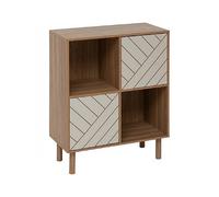 Meuble de rangement carrée avec des pieds, 2 niches et 2 portes décoratives, coloris marron/beige - Longueur 67,6 x Profondeur 32,3 x Hauteur 82,6 cm