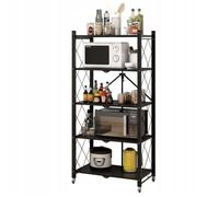 Meuble de rangement - CDF - Desserte pliable - 5 étagères - Métal noir - 4 roulettes verrouillables
