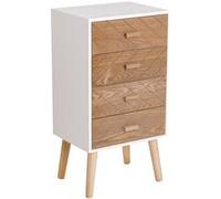 Homcom Meuble de rangement chiffonnier design scandinave 40L x 30l x 75H cm 4 tiroirs bois massif pin MDF blanc et hêtre motif graphique