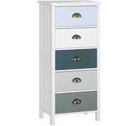 HOMCOM Chiffonnier commode meuble de rangement 5 tiroirs multicolores avec poignée métal coquille MDF - dim. 45L x 30l x 95,4H cm