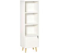 HomCom Meuble de rangement colonne design scandinave 3 niches 1 porte bois 40x30x130 cm blanc