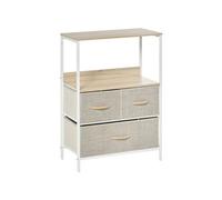 HOMCOM Commode Meuble de Rangement avec 3 tiroirs Tissus, étagère et Plateau supérieur, Petit Meuble d'appoint - 58L x 29P x 81,5H cm - Naturel et métal Blanc