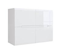 Meuble de rangement commode à 4 portes,coloris Blanc/Blanc haute brillance - Longueur 105 x Profondeur 41 x Hauteur 84 cm - -