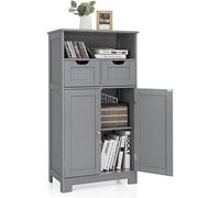 Meuble de Rangement de Salle de Bain, Commode Blanche de Toilette avec 2 Tiroirs et 2 Portes, Polyvalent pour Entrée, Salon 60 x 30 x 109 CM (Gris)