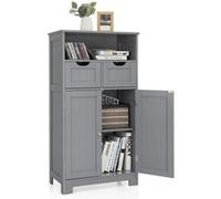 Meuble de Rangement de Salle de Bain, Commode Blanche de Toilette avec 2 Tiroirs et 2 Portes, Polyvalent pour Entrée, Salon 60 x 30 x 109 CM (Gris)