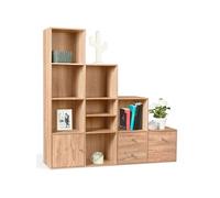 IDMarket - Meuble de rangement en escalier Liam 4 niveaux - Bois façon hêtre avec porte et tiroirs