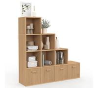 IDMARKET Meuble de rangement en escalier LORYS 4 niveaux effet lattes JULIETTE avec 4 tiroirs en tissu