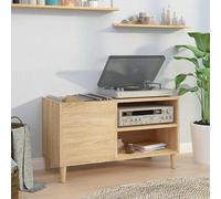 Meuble de rangement en panneaux de particules imitation chêne Sonoma, dimensions 84,5 x 38 x 48 cm, idéal pour ranger des disques vinyles et équipé d'un espace pour platine