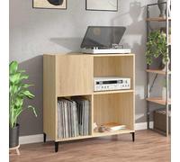 Meuble de rangement en panneaux de particules imitation chêne Sonoma, dimensions 84,5 x 38 x 89 cm. Étagère pour disques en vinyle avec plateau supérieur robuste et pieds en métal, idéale pour le rang