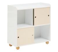 Meuble de rangement enfant 2 portes et 2 niches BOULI - Blanc et beige