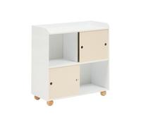 - Meuble de rangement enfant 2 portes et 2 niches BOULI - Blanc et beige - Bouli