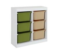 Meuble de rangement enfant 6 bacs de rangement en plastique vert olive taupe - Sora