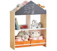 Meuble de rangement enfant GINGER HOME - Étagère maison en bois avec ardoise, 2 bacs tissu, 62,4x26,5x90 cm - Organisation jouets