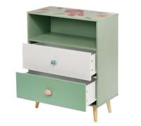 Meuble De Rangement Enfant Ginger Home Forest, Armoire Avec 2 Tiroirs Et Étagère, Design Ours, Bois Mdf Et Pin, 60x30x75 Cm Vert