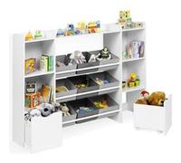 IDMarket - Meuble de Rangement Enfant Mana 7 étagères, 9 bacs en Tissu et 2 Cubes sur roulettes Blanc