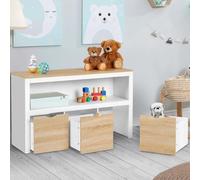 Meuble de rangement enfant mana blanc et hêtre 3 tiroirs cubes sur roulettes