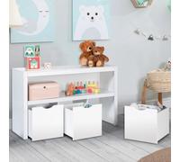 Meuble de rangement enfant MANA en bois blanc 3 tiroirs cubes sur roulettes