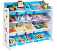 Meuble de Rangement Enfant - SONGMICS - GKR070W03 - 16 bacs en Plastique Amovibles - Blanc, Bleu et Gris