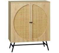 Meuble de rangement - HOMCOM - buffet haut aspect bois et cannage design 2 portes mobilier - bois - 80x39x101,8cm - naturel