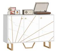 Meuble de rangement HOMCOM buffet salon avec 2 placards 3 portes et étagère réglable, pieds en métal, aspect marbre blanc