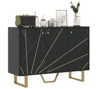 Meuble de rangement HOMCOM buffet salon avec 2 placards 3 portes et étagère réglable, pieds en métal, aspect marbre noir