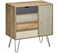 Meuble de rangement HOMCOM commode buffet 4 tiroirs 1 placard - pieds épingles à cheveux - style bohème - 79 x 39 x 86 cm marron