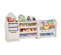 VEVOR Meuble de rangement jouets enfant 4 niveaux, bibliothèque, 10 bacs amovibles, gris et beige