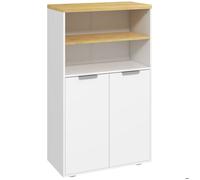 Meuble de rangement kleankin pour salle de bain avec 2 portes et 2 compartiments ouverts dim. 60L x 30P x 102H cm, blanc et naturel