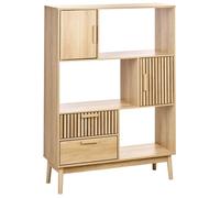 Bibliothèque Scandinave Etagère avec Tiroirs Rangement Pieds en Pin Bois Clair