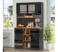Meuble de rangement Maisentiel noir brillant 105x45x185 cm MDF, armoire haute avec étagères réglables et tiroir