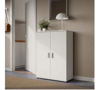 Meuble de rangement multifonction 2 portes - Commode 2 portes et 2 étagères - 75x104x35 cm - MDF poignées chromées - Blanc