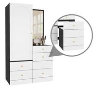 Meuble de rangement multifonctionnel avec miroir et tabouret escamotable - 165 x 45 x 182 cm - Tiroirs compartimentés - Fabriqué en MDF