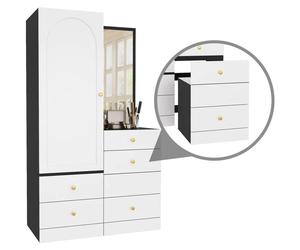 Meuble de rangement multifonctionnel avec miroir et tabouret escamotable - 165 x 45 x 182 cm - Tiroirs compartimentés - Fabriqué en MDF