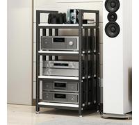 Meuble De Rangement Multimédia Réglable En Bois AV D'angle, Rack HiFi 4 Niveaux Avec Pieds Réglables, Étagère Audio Vidéo Pour Ampli, Console, Lecteur, Salon, Maison Et Studio(Black white,100cm)