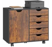 Meuble de rangement pour bureau - HOMCOM - 5 tiroirs 1 porte étagère - support imprimante sur roulettes - 78x40x66,5 cm - marron