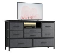 Meuble de Rangement pour Chambre à 8 Tiroirs avec Prise de Courant et Éclairage LED, Commode de Chambre, Meuble TV, 8 Tiroirs en Tissu, Multifonctionnel, Convient aux Chambres et aux Salons
