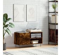 Meuble de rangement pour disques en bois imitation chêne fumé, dimensions 85x38x48 cm. Étagère pour disques en bois imitation chêne fumé, profondeur 48 cm. Rangement pour disques en matériau composite