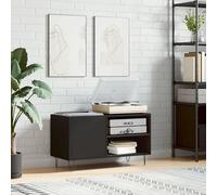 Meuble de rangement pour disques vinyles, noir, 85x38x48 cm, fabriqué en panneaux de particules avec des pieds en métal. Ce meuble spacieux est idéal pour ranger et exposer vos disques vinyles. Il est