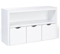 Meuble de rangement pour enfants à 3 roues – Valise en bois blanc pour enfants – Commode de rangement pour chambre d'enfant avec plateaux – Rangement pour jouets – 102 x 33 x 62 cm