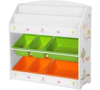 Meuble de rangement pour enfants, bibliothèque à 3 étages avec 6 tiroirs amovibles, pour chambre d'enfant et crèche, multicolore, blanc
