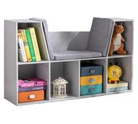 Meuble de rangement pour enfants - Étagère d'angle et banc 2-en-1 - 6 compartiments - Peu encombrant - Pour chambre d'enfant - Gris clair