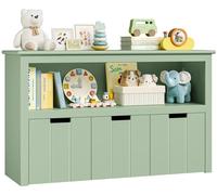Meuble de rangement pour jouets - Étagère et bibliothèque - 3 tiroirs - À roulettes - En bois - 102 x 33 x 61,5 cm - Vert